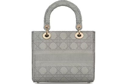 Dior Medium Lady D-Lite Bag Gray Cannage Embroidery