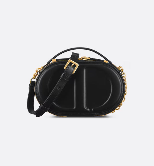 CD Signature Oval Camera Bag Black Calfskin