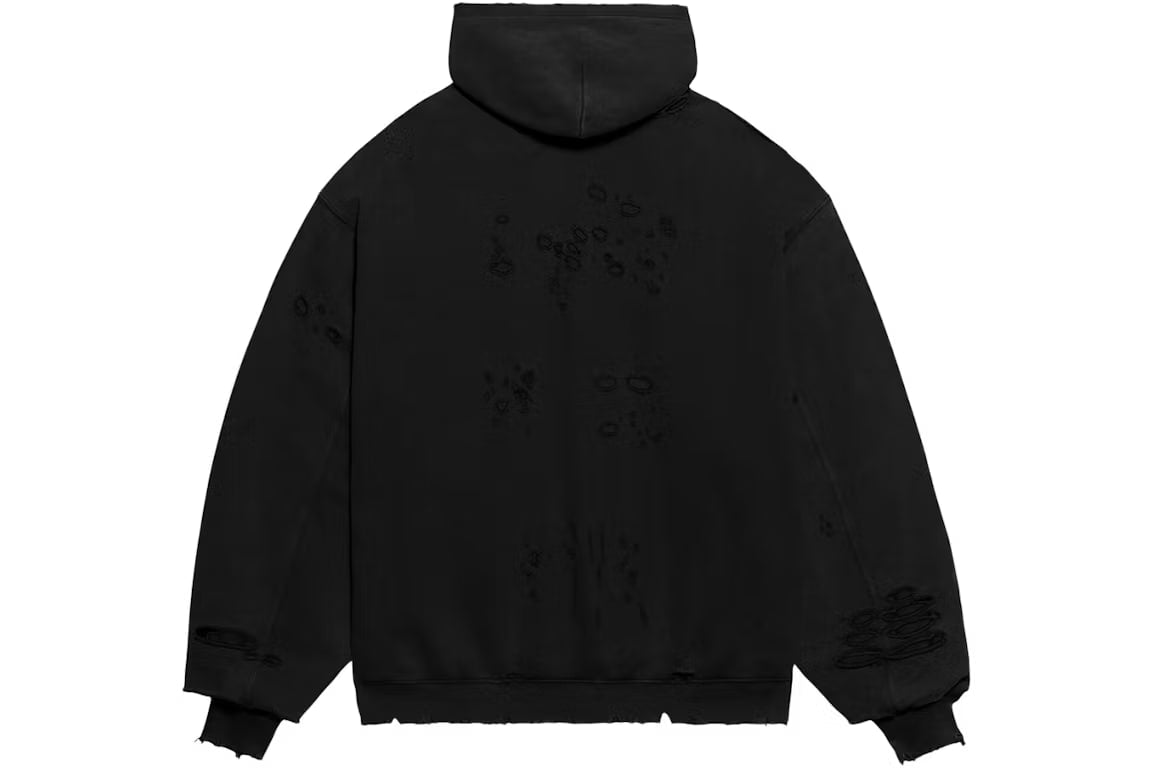 Balenciaga Caps Destroyed Oversize Fit Hoodie Black/White