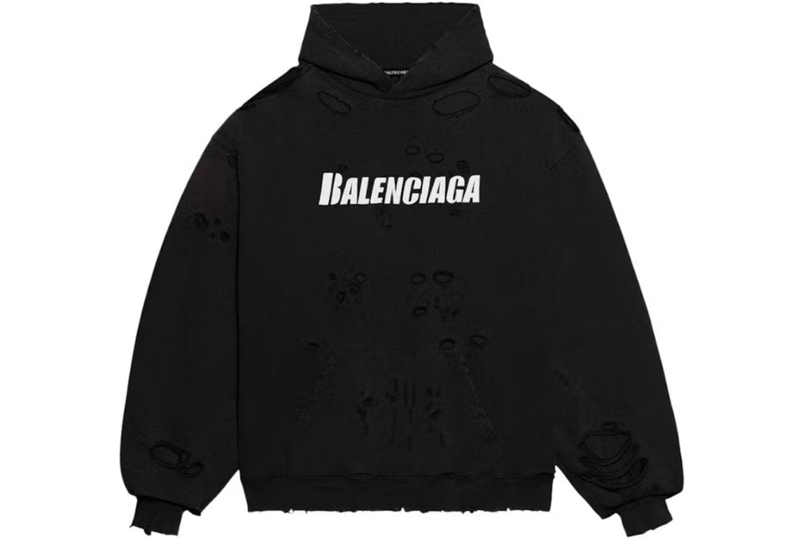 Balenciaga Caps Destroyed Oversize Fit Hoodie Black/White