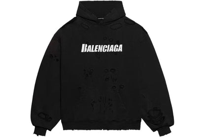 Balenciaga Caps Destroyed Oversize Fit Hoodie Black/White