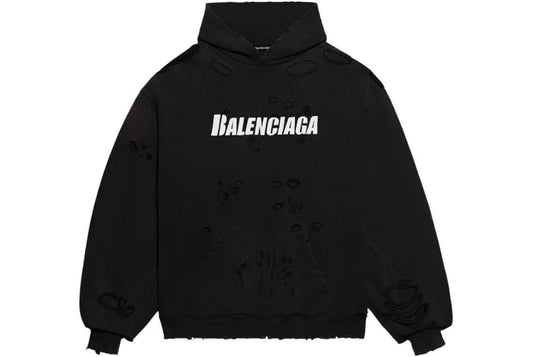 Balenciaga Caps Destroyed Oversize Fit Hoodie Black/White