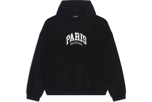 Balenciaga Mens Cities Paris Wide Fit Hoodie Black