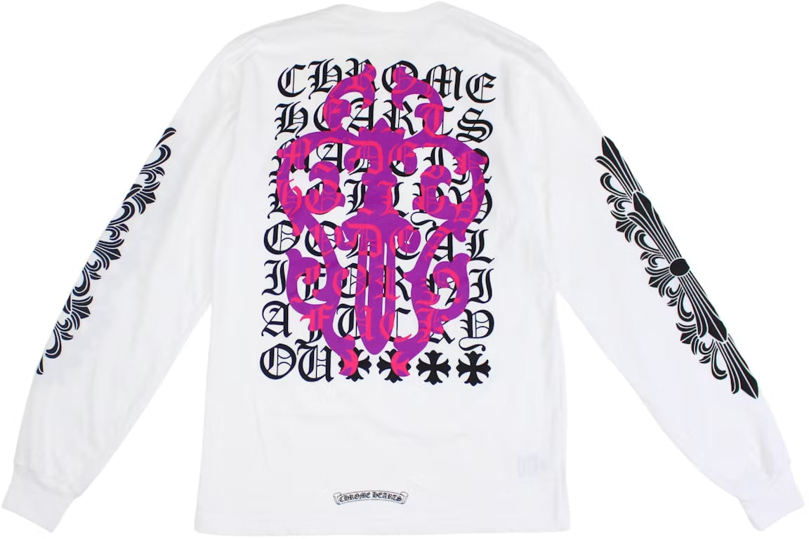 Chrome Hearts Eye Chart Dagger Longsleeve T-shirt White/Pink