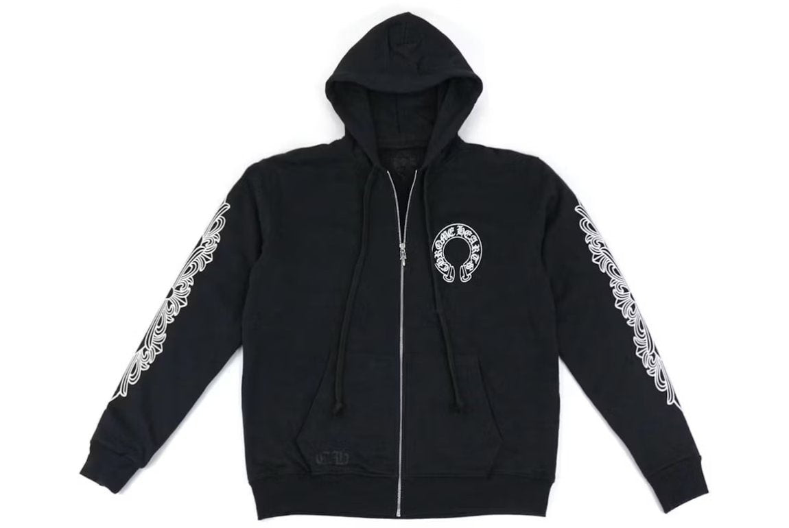 Chrome Hearts Horseshoe Floral Cross Sleeve Zip Up Hoodie Black/White