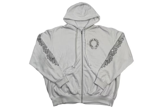 Chrome Hearts Horseshoe Floral Zip Up Hoodie White