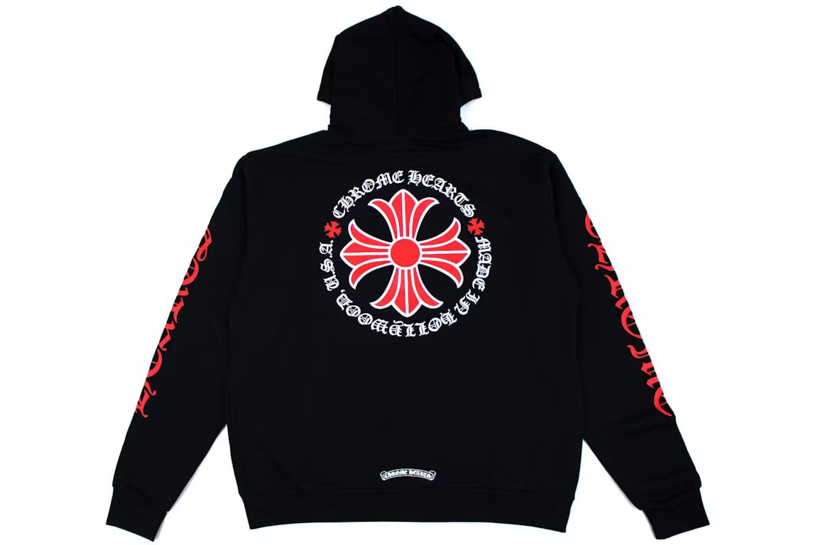 Chrome Hearts Made In Hollywood Plus Cross Zip Up Hoodie Black/Red