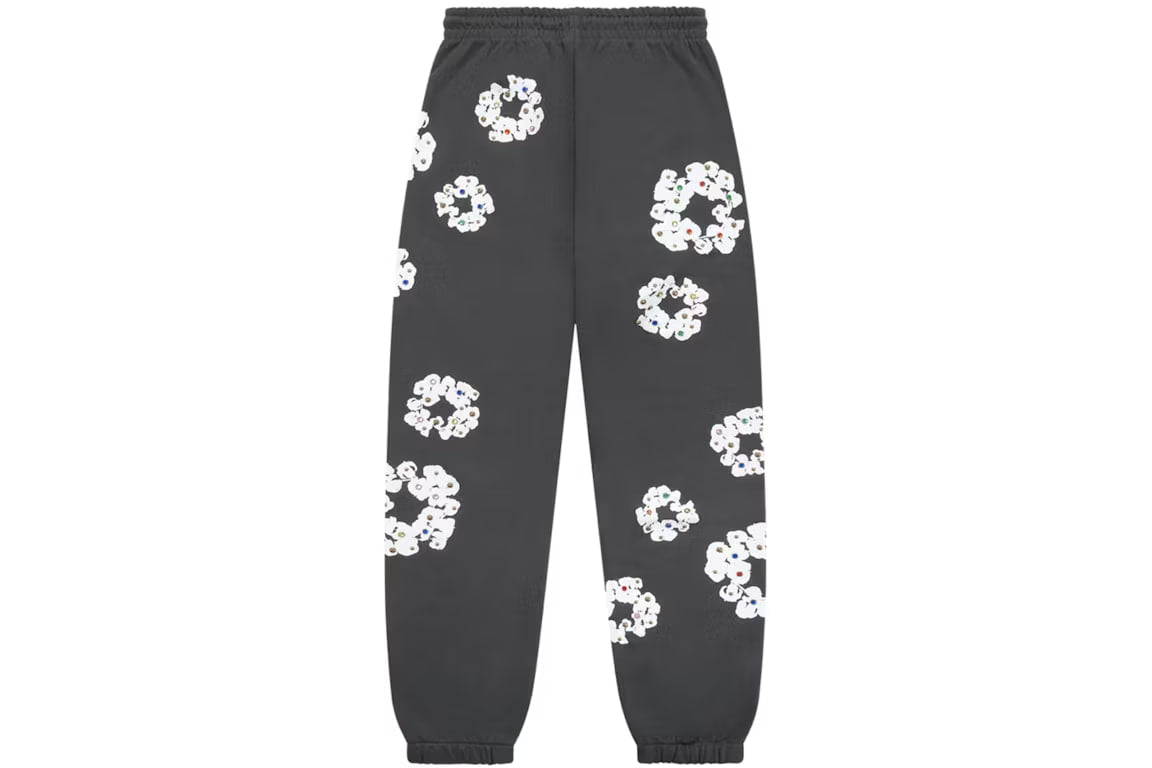 Denim Tears Rhinestone Cotton Wreath Sweatpants Vintage Black