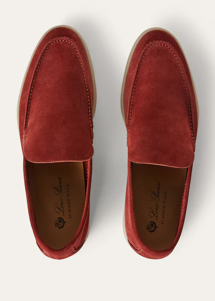 Loro Piana Summer Walk Loafers Suede Red Moon