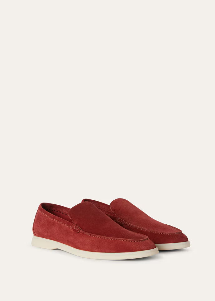 Loro Piana Summer Walk Loafers Suede Red Moon