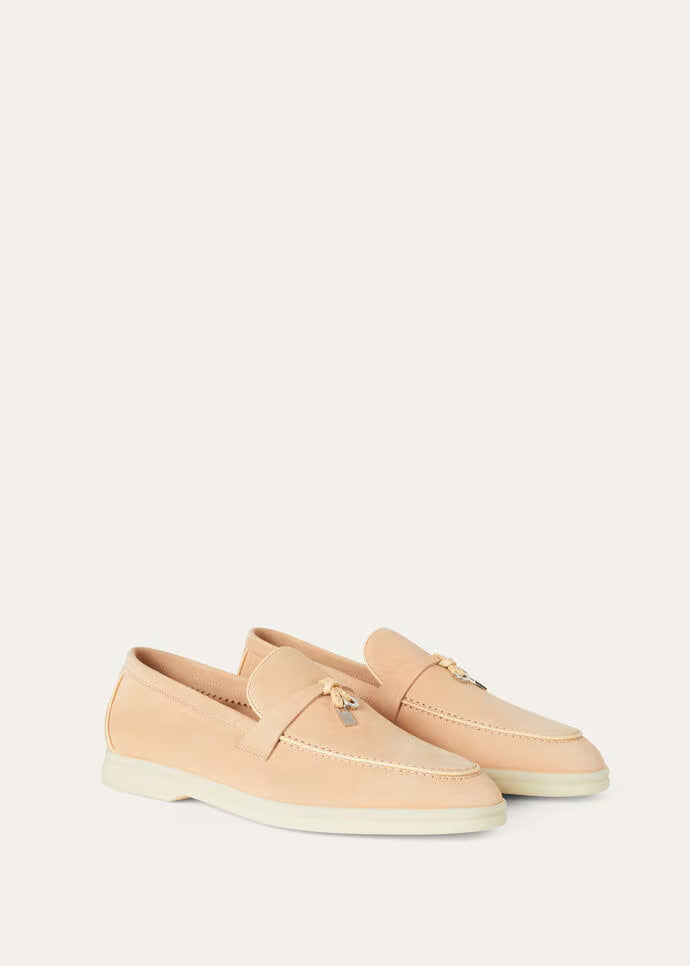 Loro Piana Summer Charms Walk Loafers Suede Pink Reef