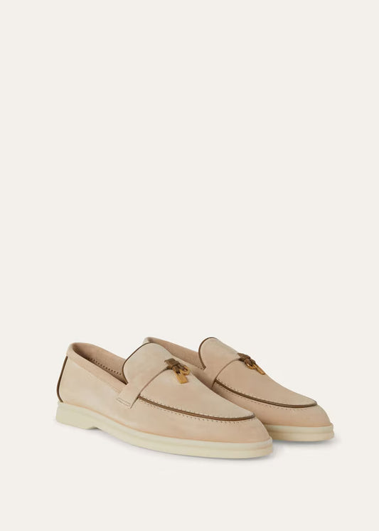 Loro Piana Summer Charms Walk Loafers Suede Natural Light Caramel