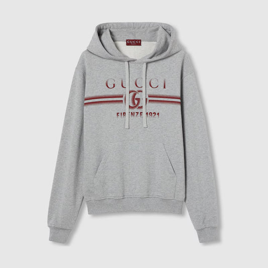 Gucci Cotton Jersey Hooded Sweatshirt Grey Mélange