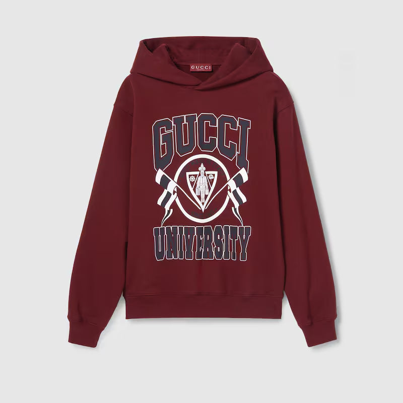 Cotton Jersey Printed Hooded Sweatshirt Red