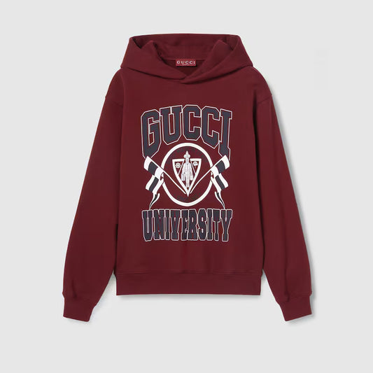 Cotton Jersey Printed Hooded Sweatshirt Red