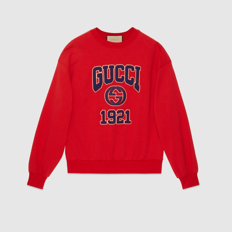 Cotton Jersey Sweatshirt With Embroidery Red