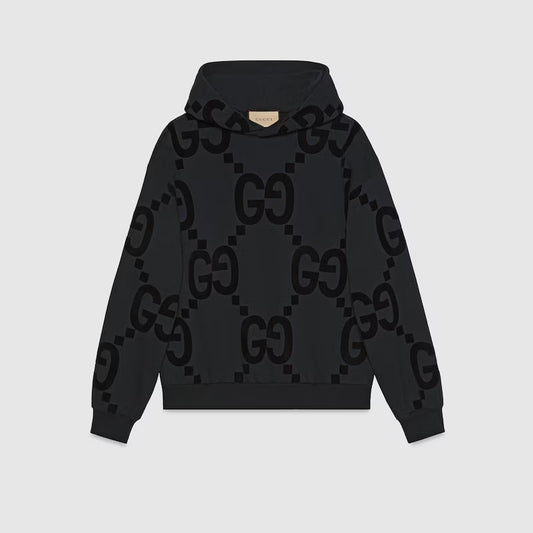 GG Flocked Print Cotton Fleece Sweatshirt Dark Grey/Black