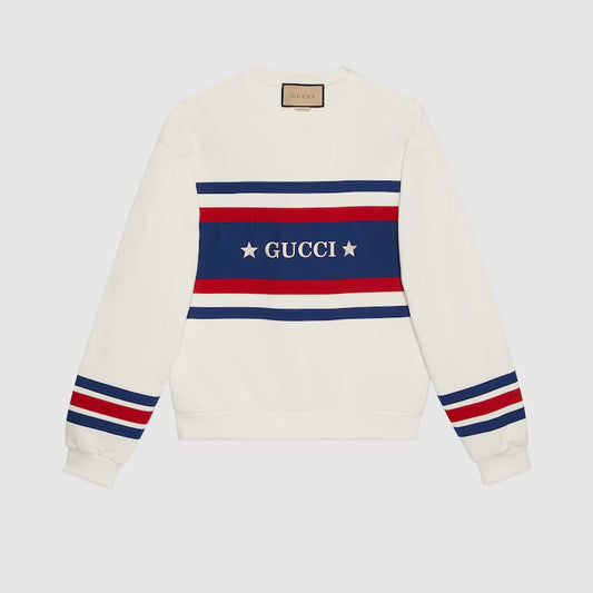 Cotton Jersey Sweatshirt With Embroidery White/Blue/Red