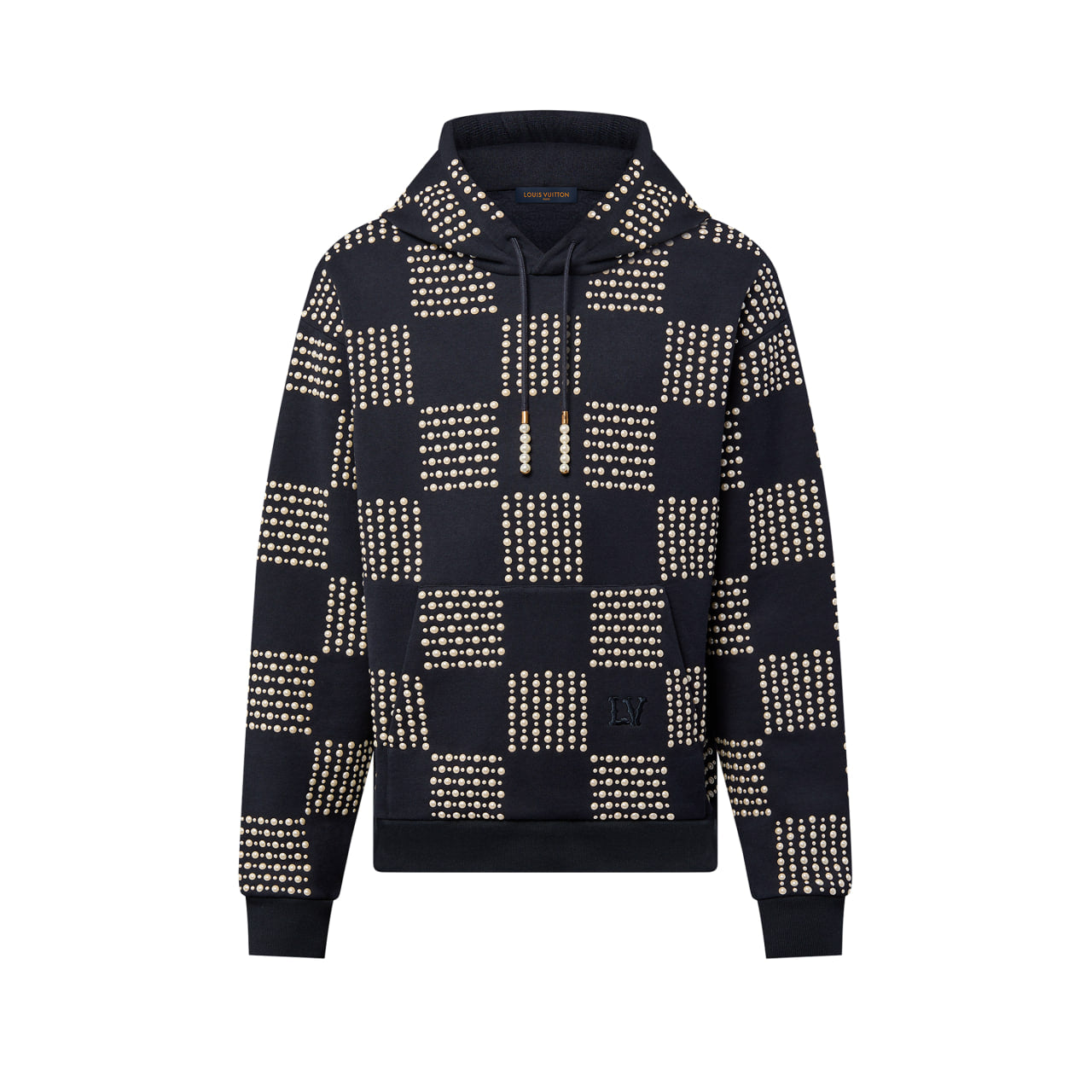 Louis Vuitton Cotton Hoodie with Pearl Damier Embroidery Dark Night Blue