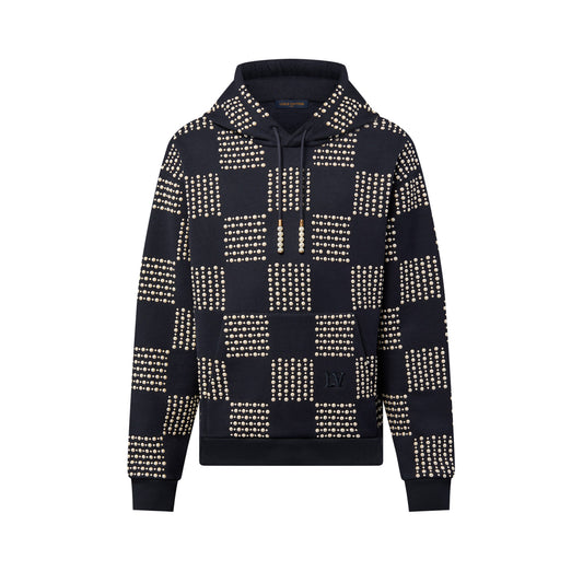 Louis Vuitton Cotton Hoodie with Pearl Damier Embroidery Dark Night Blue