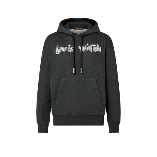 Louis Vuitton Printed Cotton Hoodie Dark Grey