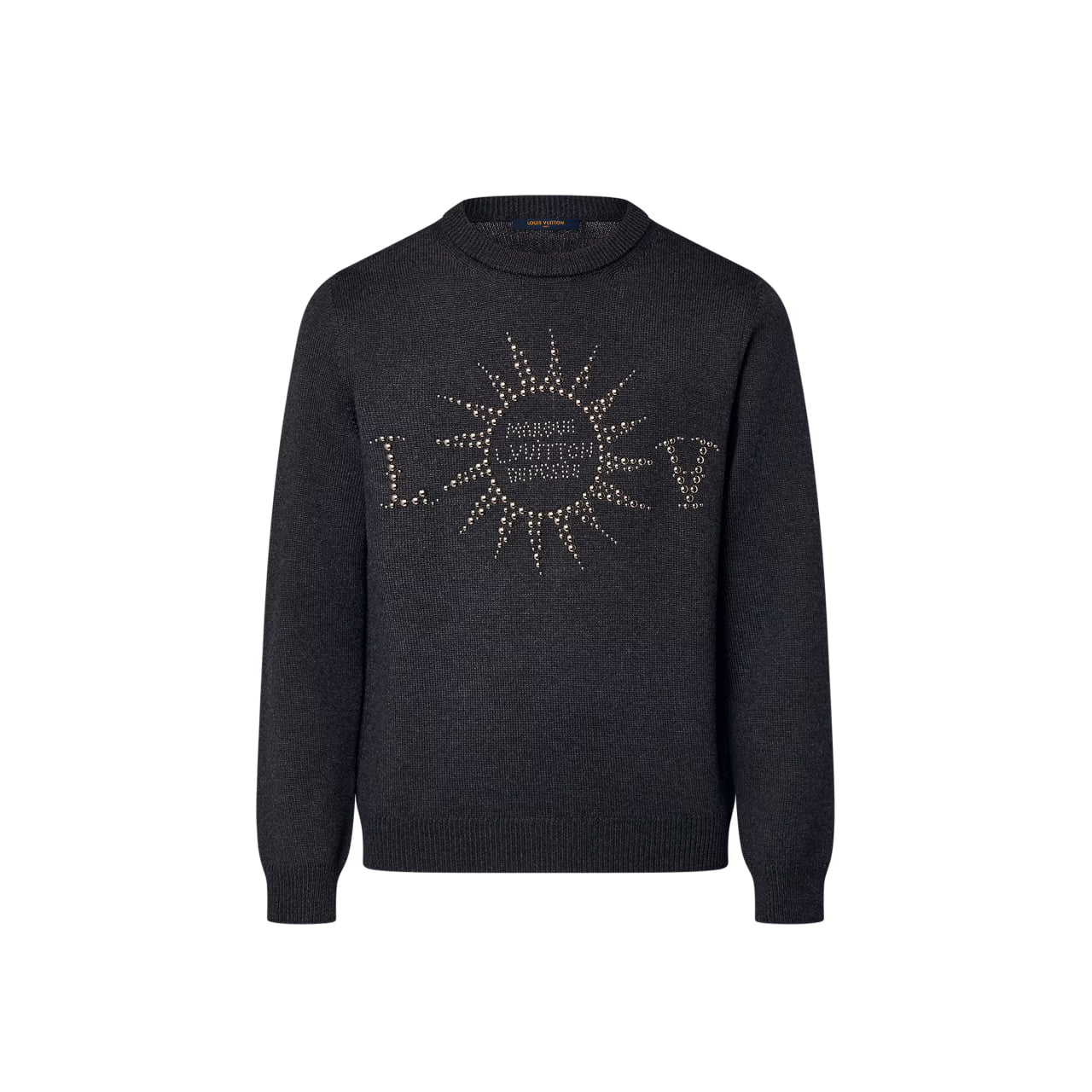 Louis Vuitton Embellished Long Sleeved Merino Wool Crewneck Dark Grey