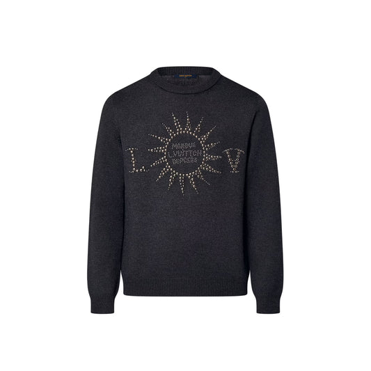 Louis Vuitton Embellished Long Sleeved Merino Wool Crewneck Dark Grey