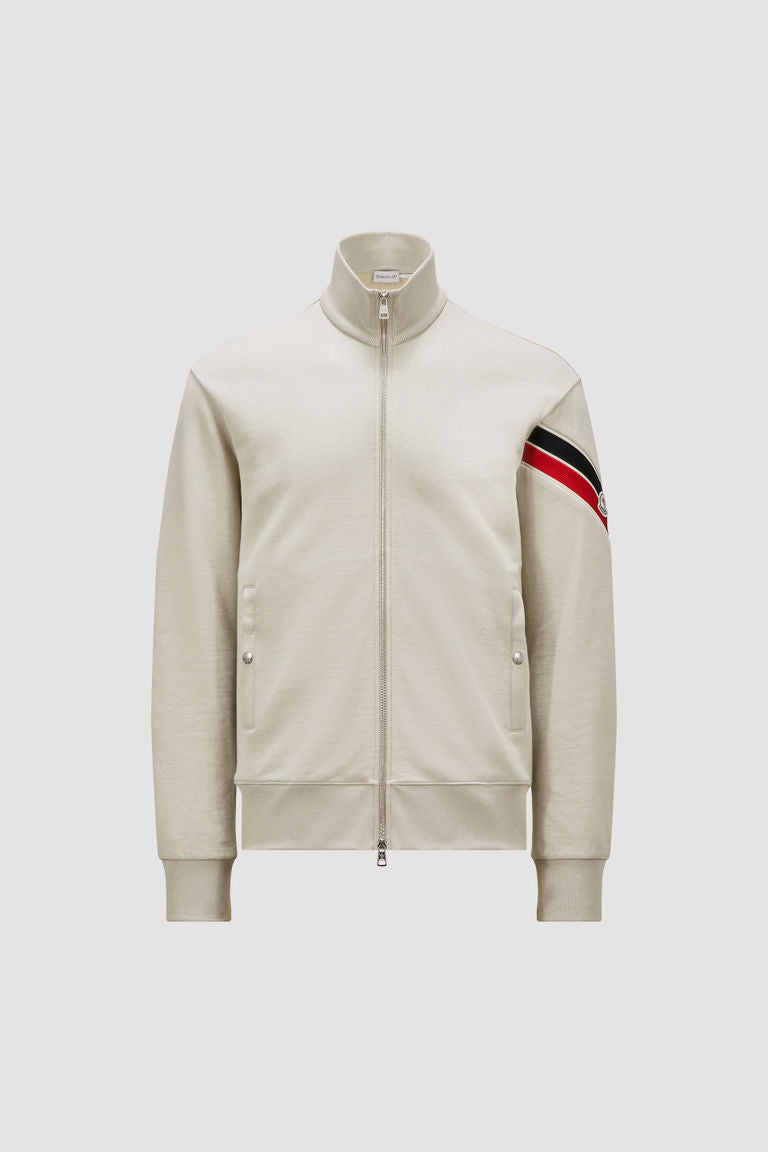 Tricolour Trim Zip-Up Sweatshirt Men Beige